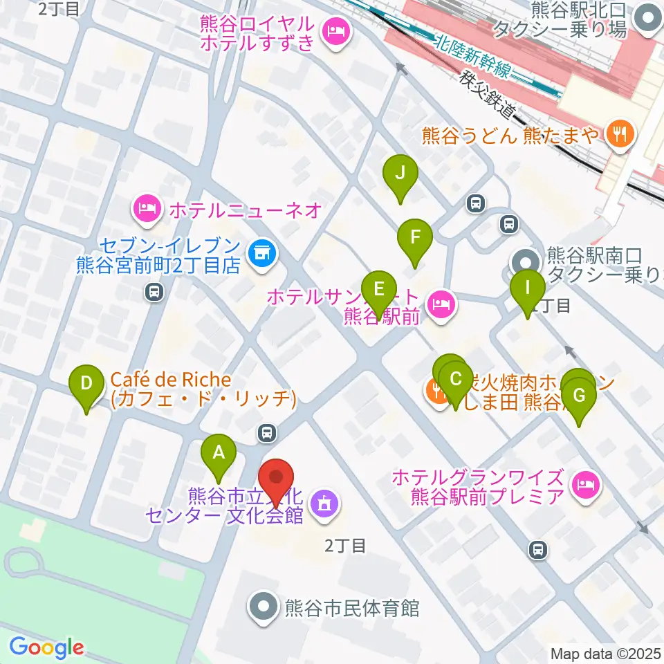 熊谷図書館 美術・郷土資料展示室周辺のファミレス・ファーストフード一覧地図