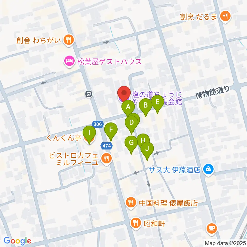 塩の道ちょうじや周辺のファミレス・ファーストフード一覧地図