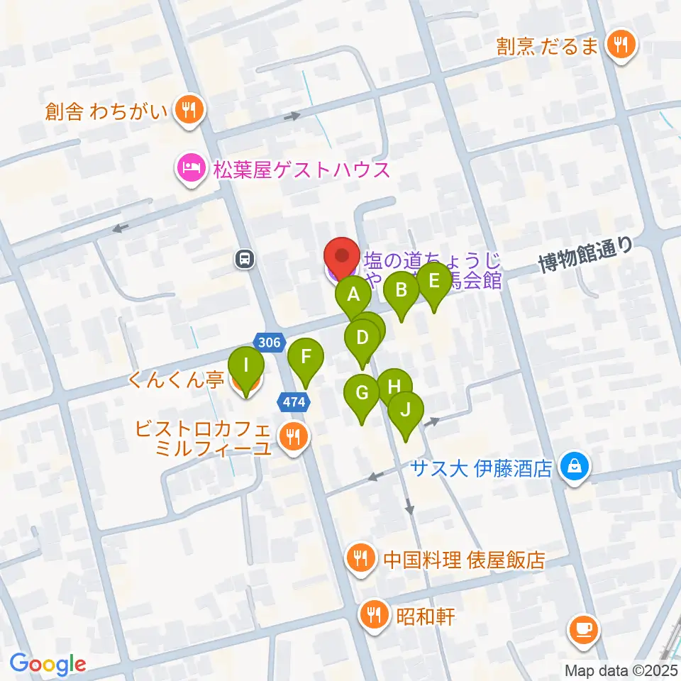 塩の道ちょうじや周辺のファミレス・ファーストフード一覧地図