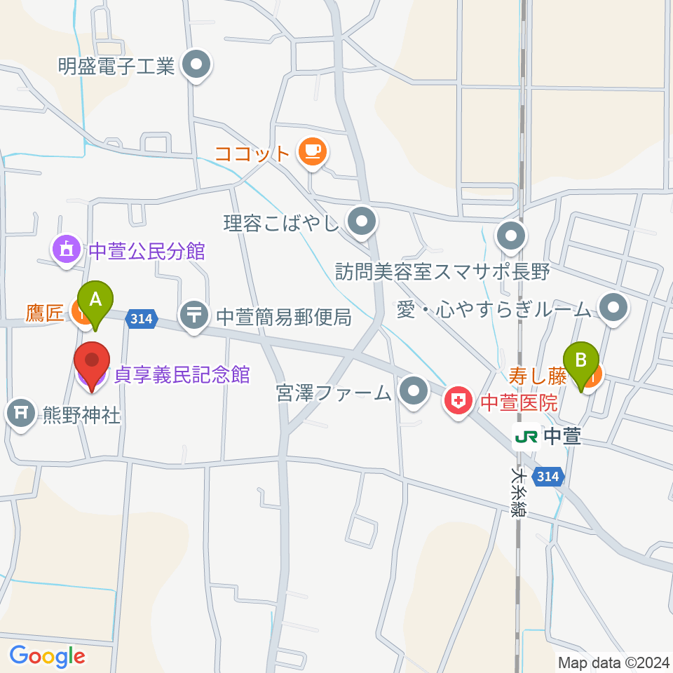 貞享義民記念館周辺のファミレス・ファーストフード一覧地図