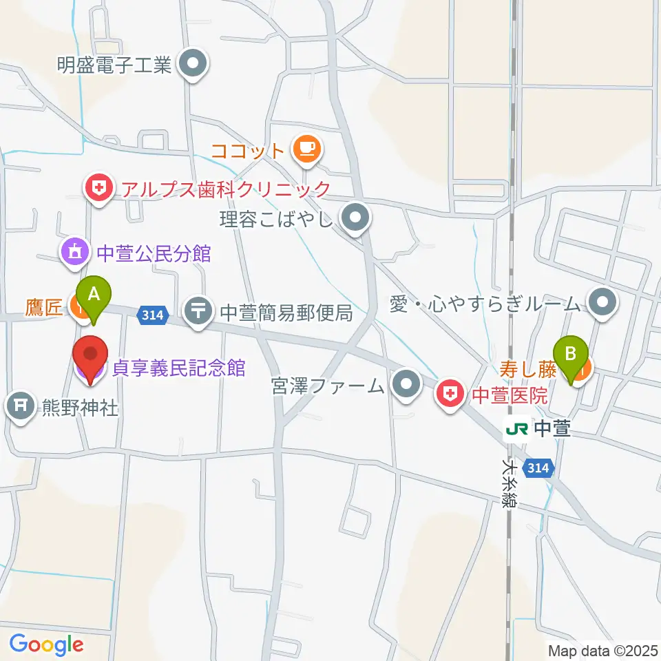貞享義民記念館周辺のファミレス・ファーストフード一覧地図