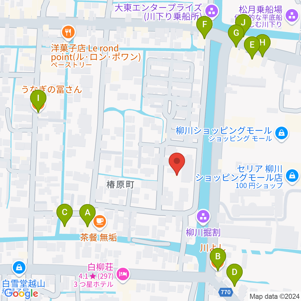 柳川古文書館周辺のファミレス・ファーストフード一覧地図