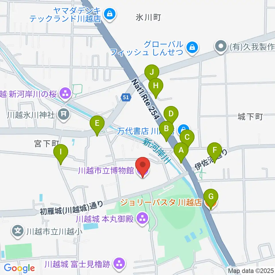 川越市立博物館周辺のファミレス・ファーストフード一覧地図