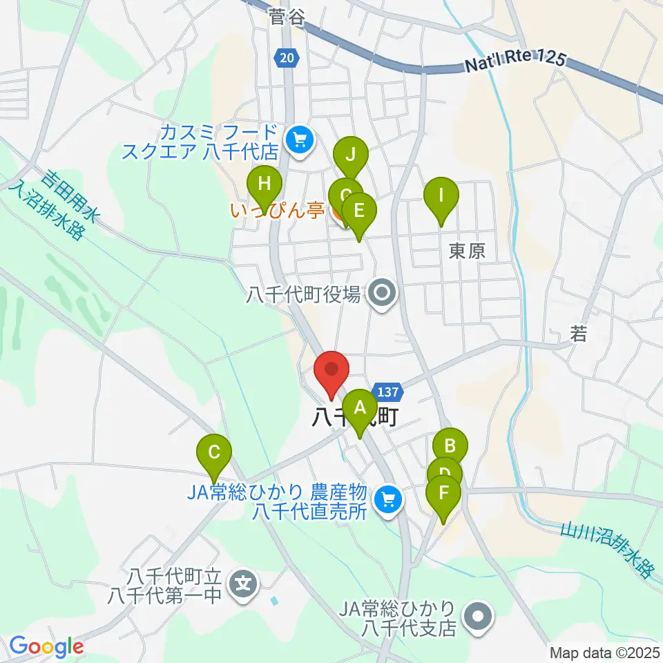 八千代町歴史民俗資料館周辺のファミレス・ファーストフード一覧地図