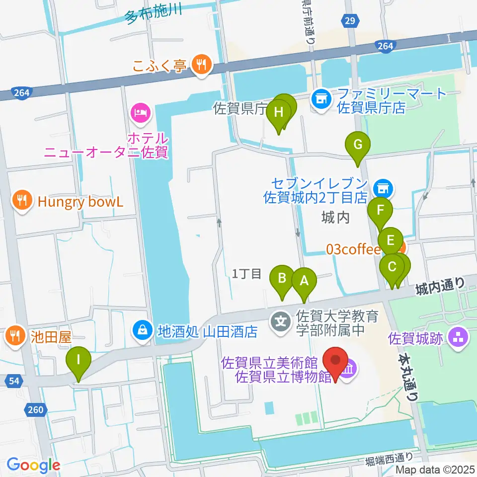 佐賀県立博物館周辺のファミレス・ファーストフード一覧地図