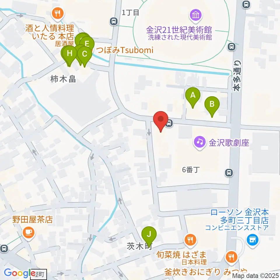 金沢ふるさと偉人館周辺のファミレス・ファーストフード一覧地図