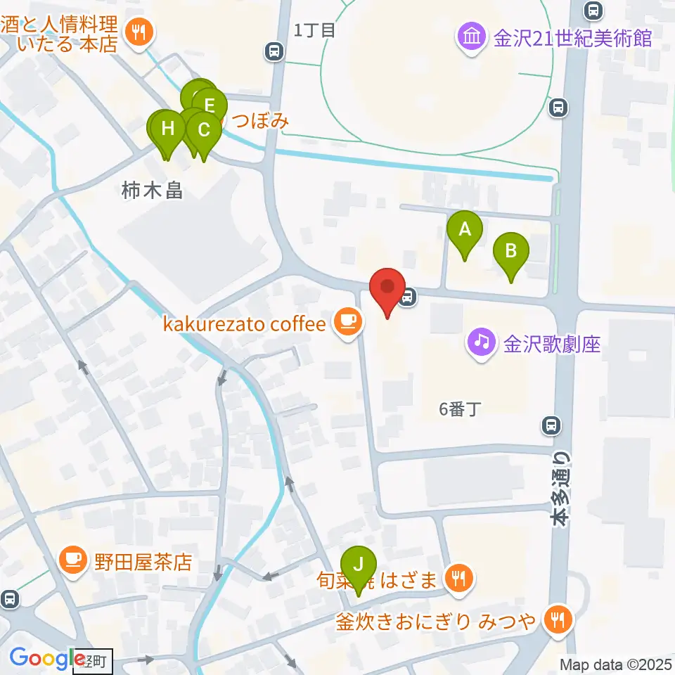 金沢ふるさと偉人館周辺のファミレス・ファーストフード一覧地図