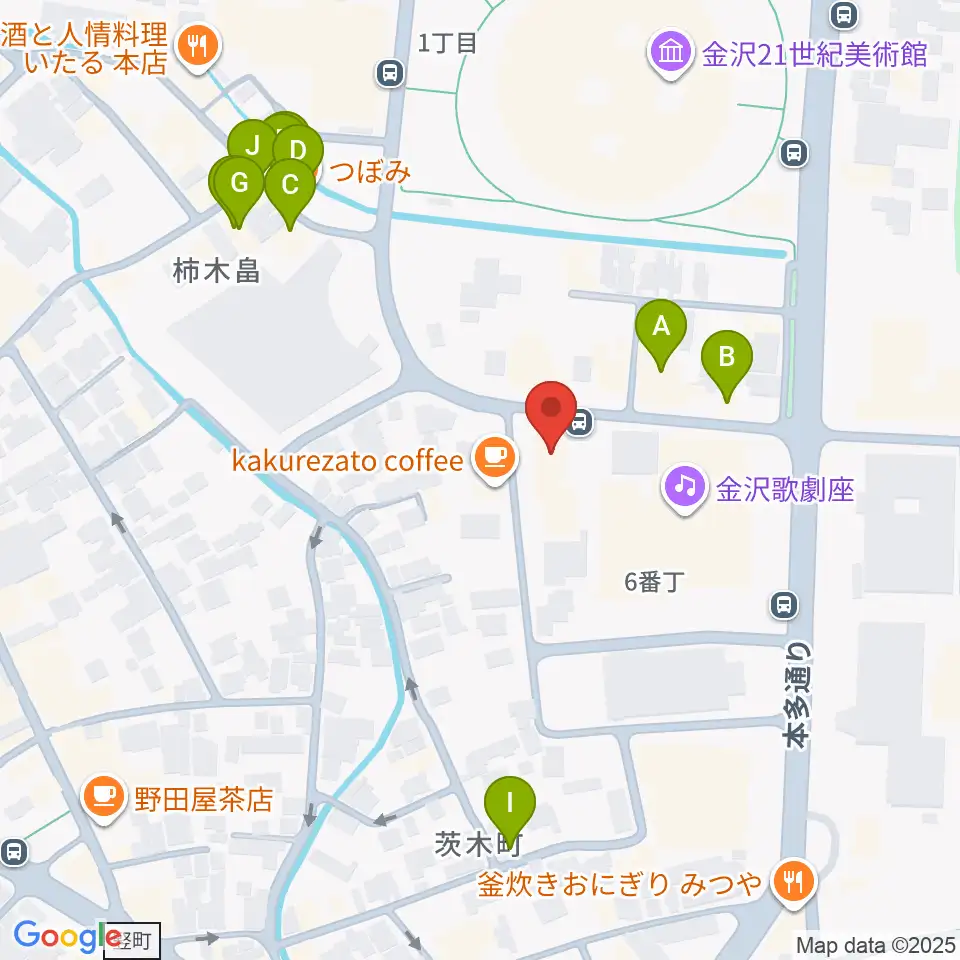 金沢ふるさと偉人館周辺のファミレス・ファーストフード一覧地図