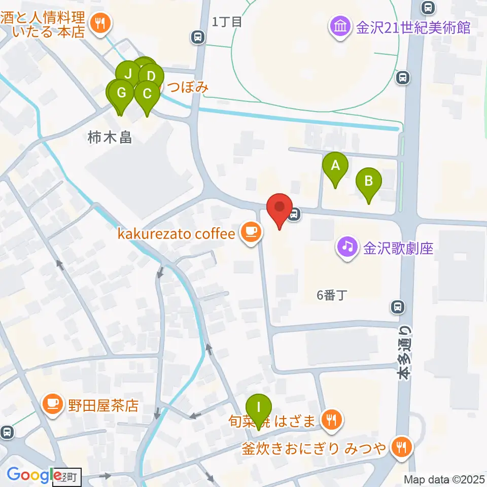 金沢ふるさと偉人館周辺のファミレス・ファーストフード一覧地図