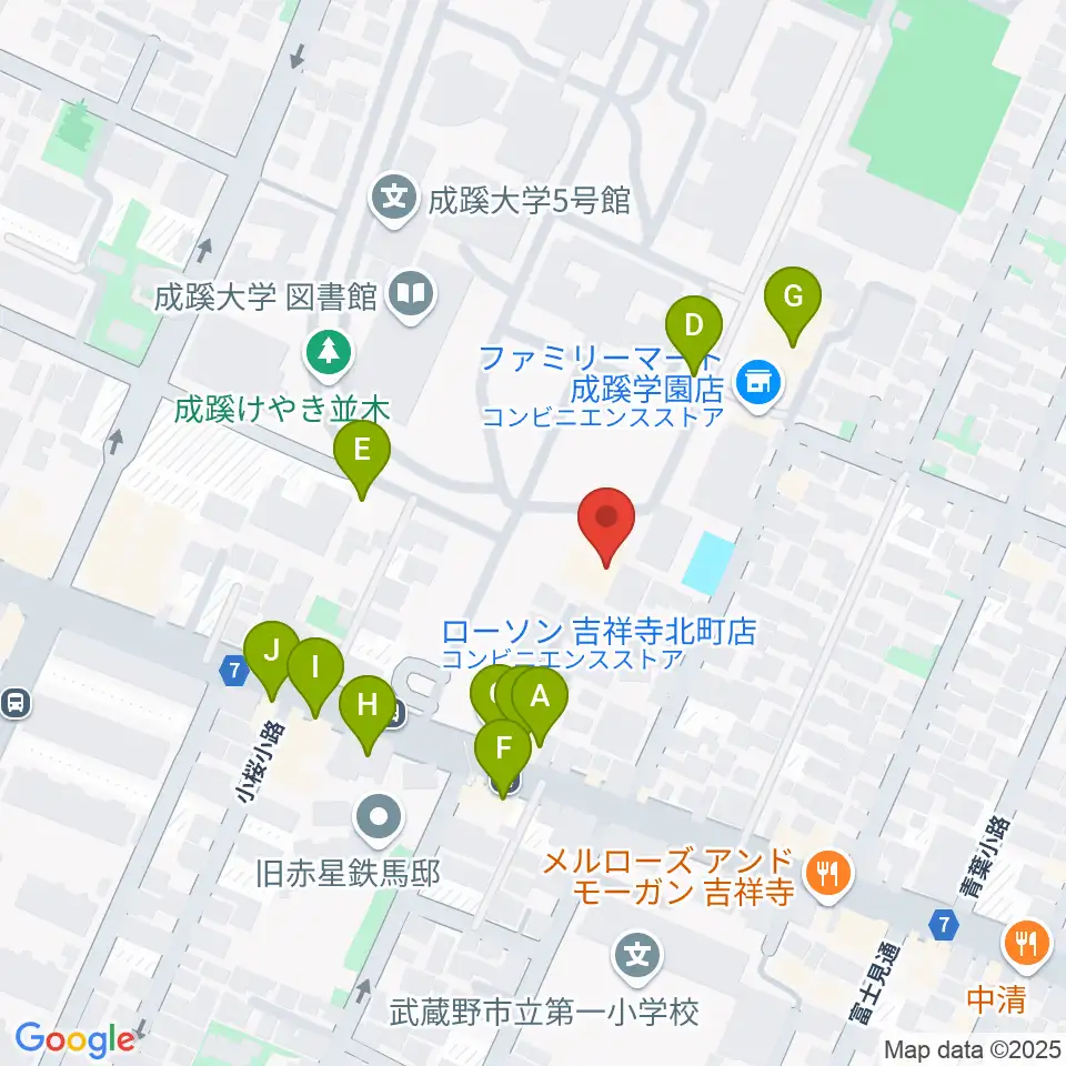 成蹊学園史料館周辺のファミレス・ファーストフード一覧地図