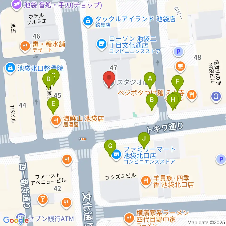 Vivo Sound Studio周辺のファミレス・ファーストフード一覧地図