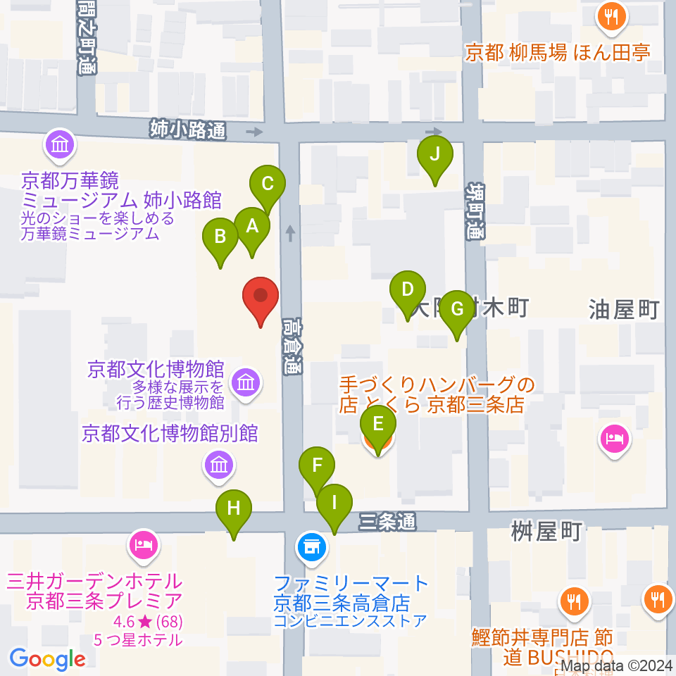 京都府京都文化博物館周辺のファミレス・ファーストフード一覧地図