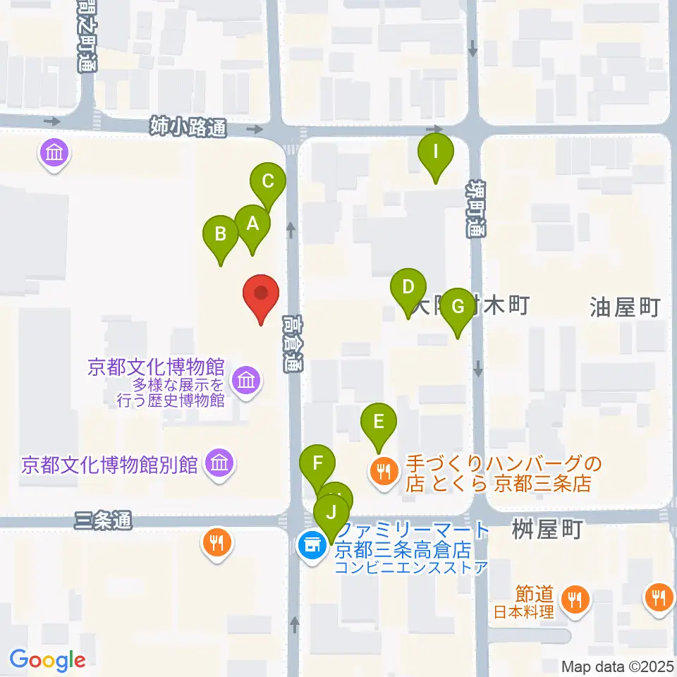 京都府京都文化博物館周辺のファミレス・ファーストフード一覧地図