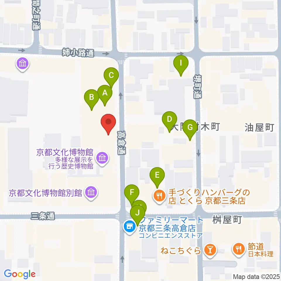 京都府京都文化博物館周辺のファミレス・ファーストフード一覧地図