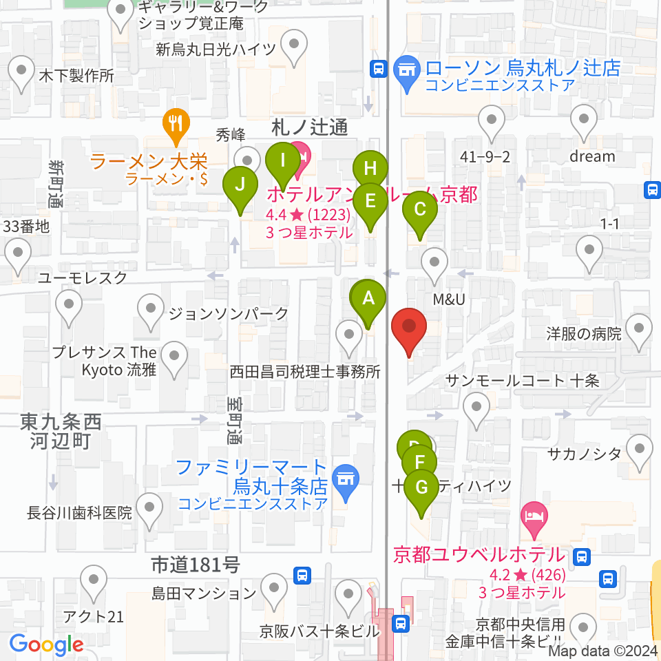 マザーシップスタジオ周辺のファミレス・ファーストフード一覧地図