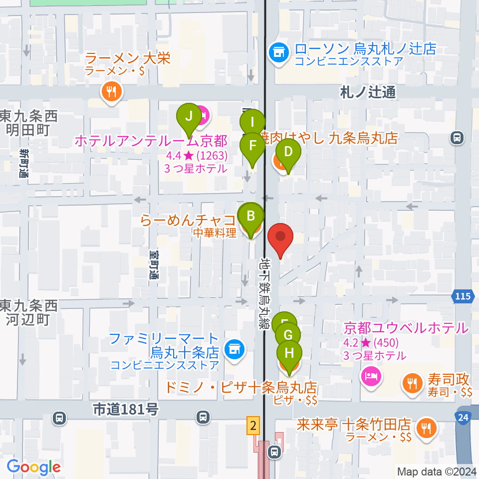 マザーシップスタジオ周辺のファミレス・ファーストフード一覧地図