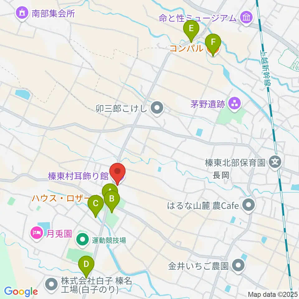 榛東村耳飾り館周辺のファミレス・ファーストフード一覧地図