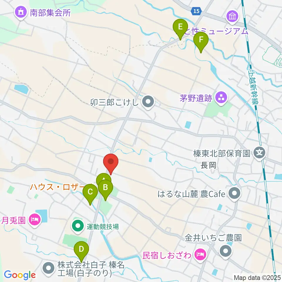 榛東村耳飾り館周辺のファミレス・ファーストフード一覧地図