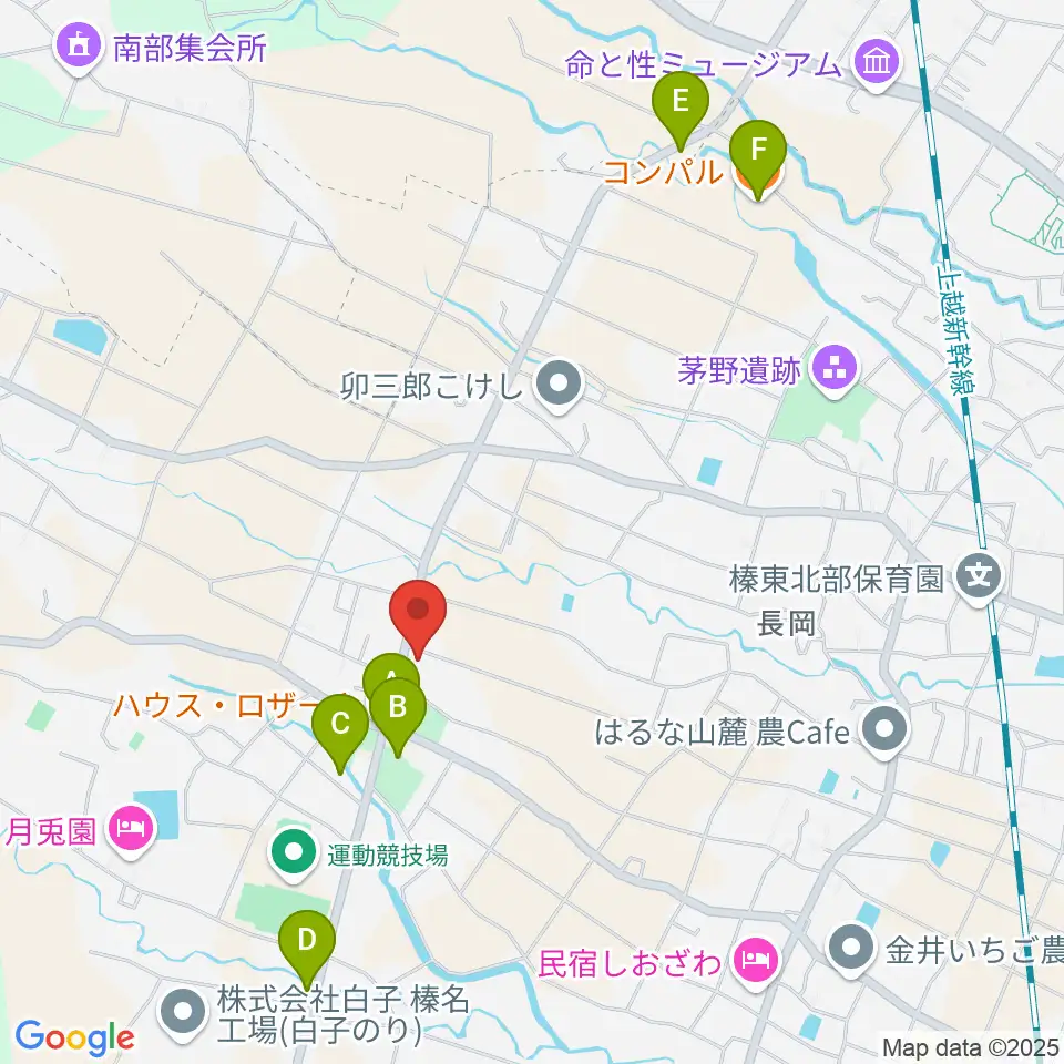 榛東村耳飾り館周辺のファミレス・ファーストフード一覧地図