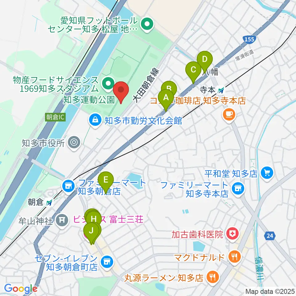 知多市歴史民俗博物館周辺のファミレス・ファーストフード一覧地図