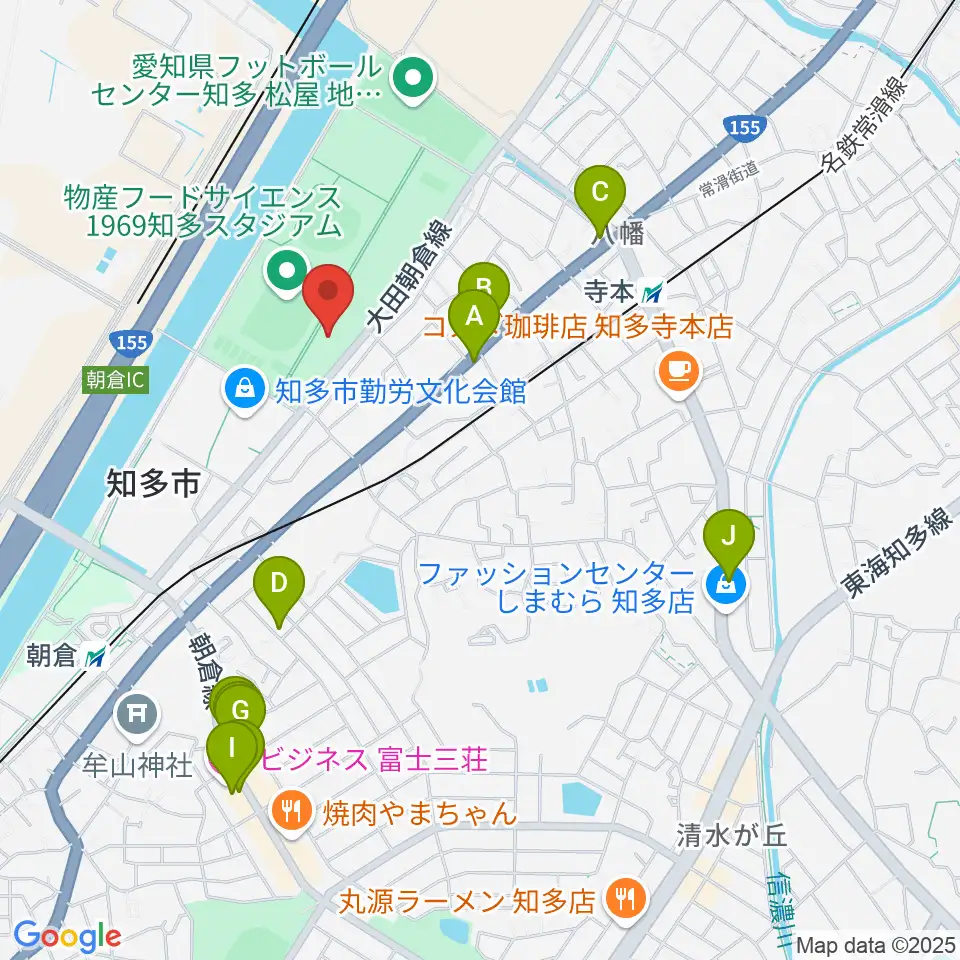 知多市歴史民俗博物館周辺のファミレス・ファーストフード一覧地図
