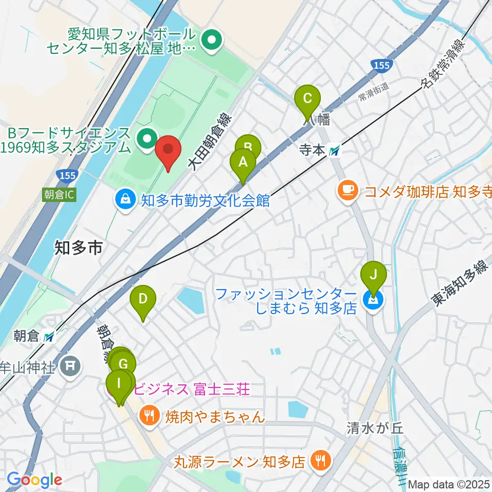 知多市歴史民俗博物館周辺のファミレス・ファーストフード一覧地図