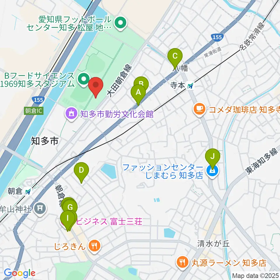 知多市歴史民俗博物館周辺のファミレス・ファーストフード一覧地図