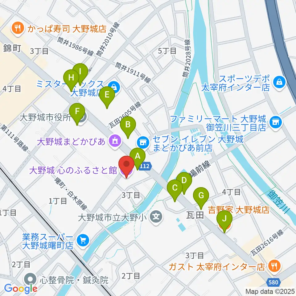 大野城心のふるさと館周辺のファミレス・ファーストフード一覧地図