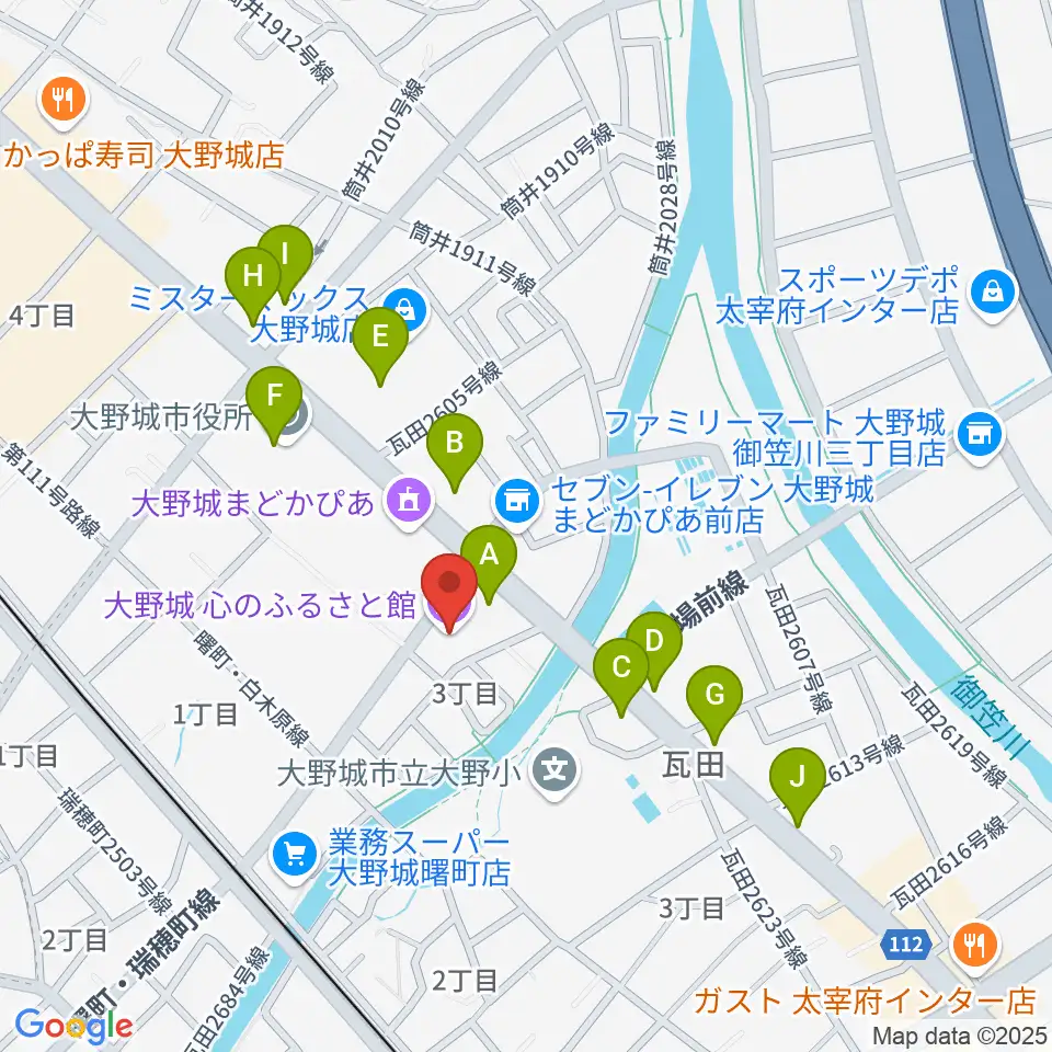大野城心のふるさと館周辺のファミレス・ファーストフード一覧地図