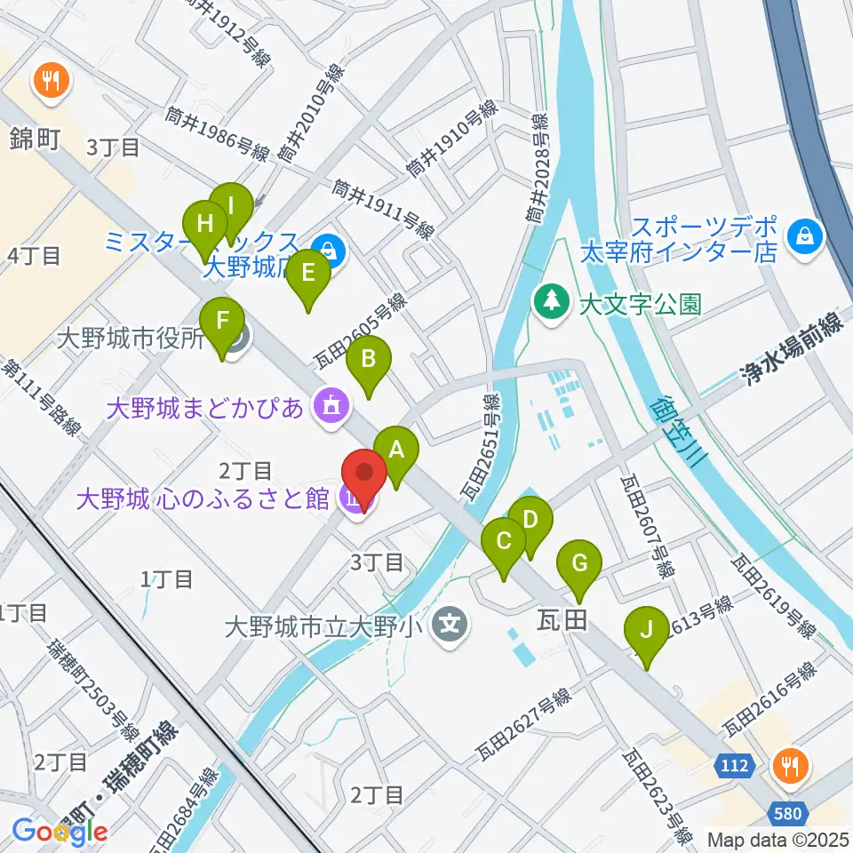 大野城心のふるさと館周辺のファミレス・ファーストフード一覧地図