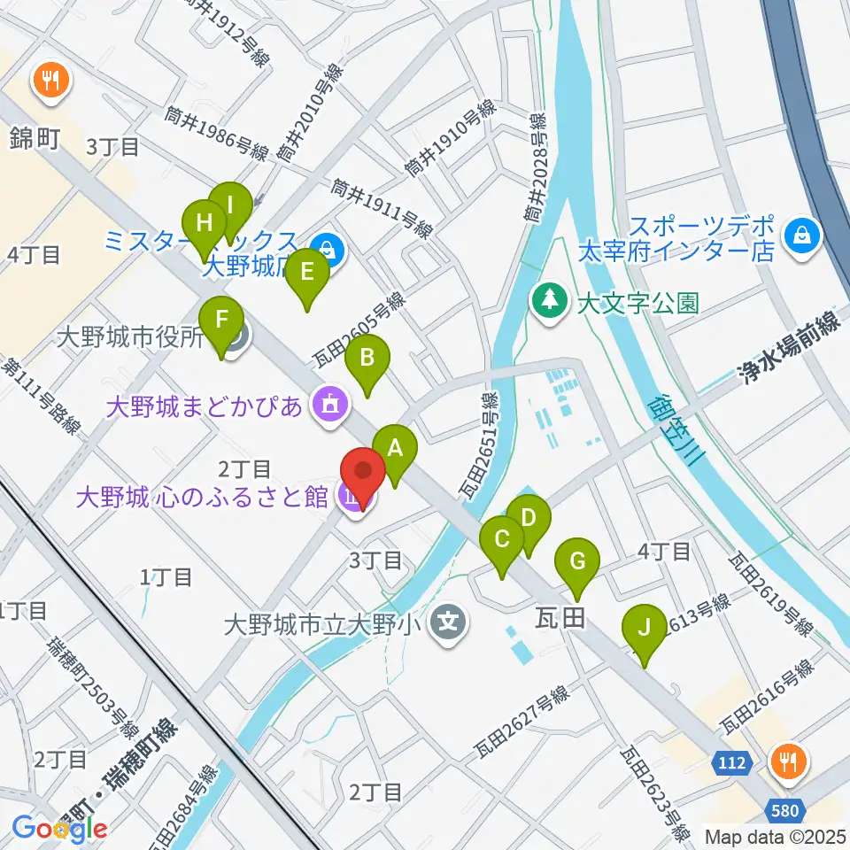 大野城心のふるさと館周辺のファミレス・ファーストフード一覧地図