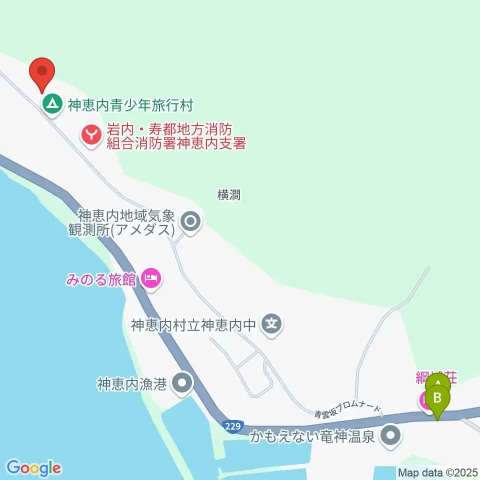 神恵内村郷土資料館周辺のファミレス・ファーストフード一覧地図