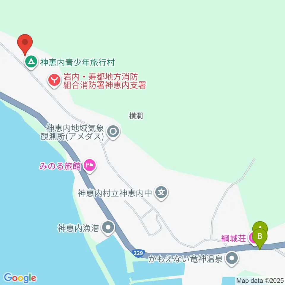 神恵内村郷土資料館周辺のファミレス・ファーストフード一覧地図