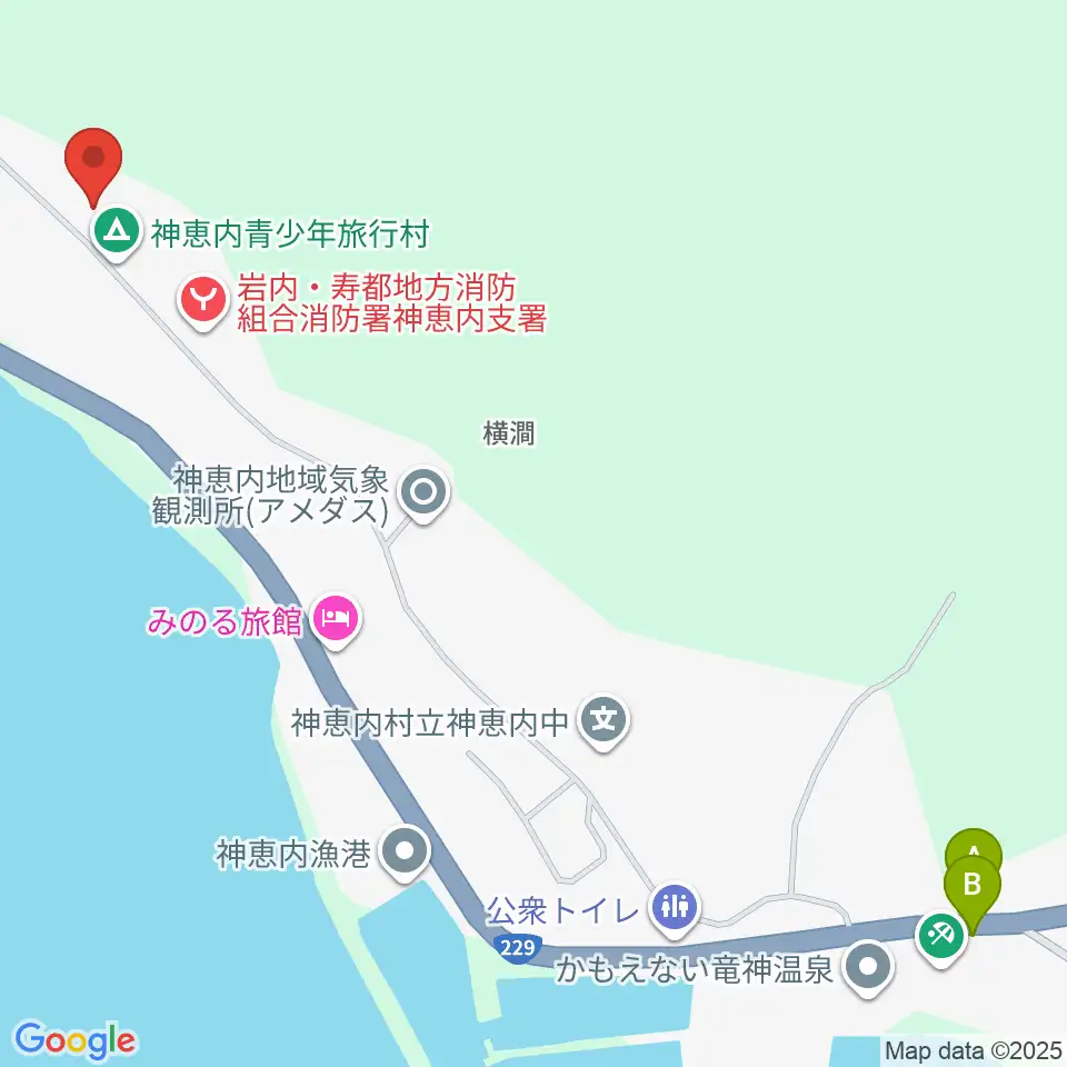 神恵内村郷土資料館周辺のファミレス・ファーストフード一覧地図