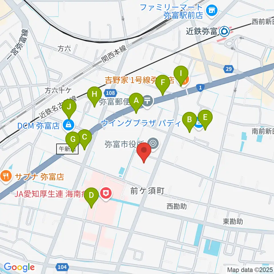 弥富市歴史民俗資料館周辺のファミレス・ファーストフード一覧地図