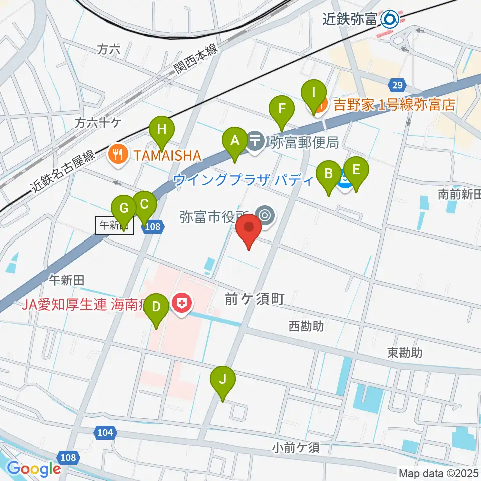 弥富市歴史民俗資料館周辺のファミレス・ファーストフード一覧地図