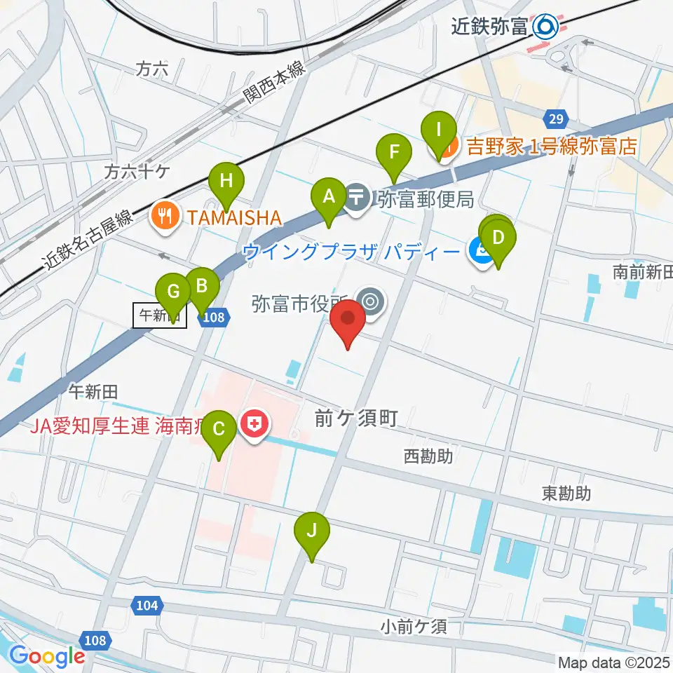 弥富市歴史民俗資料館周辺のファミレス・ファーストフード一覧地図