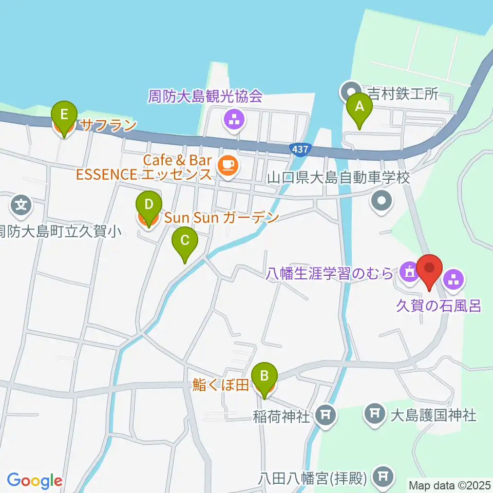 周防大島町久賀歴史民俗資料館周辺のファミレス・ファーストフード一覧地図