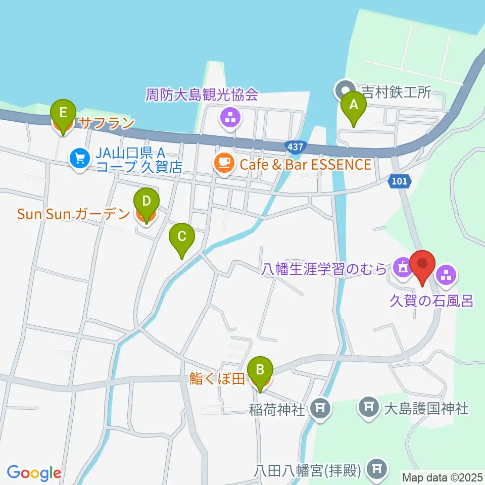 周防大島町久賀歴史民俗資料館周辺のファミレス・ファーストフード一覧地図