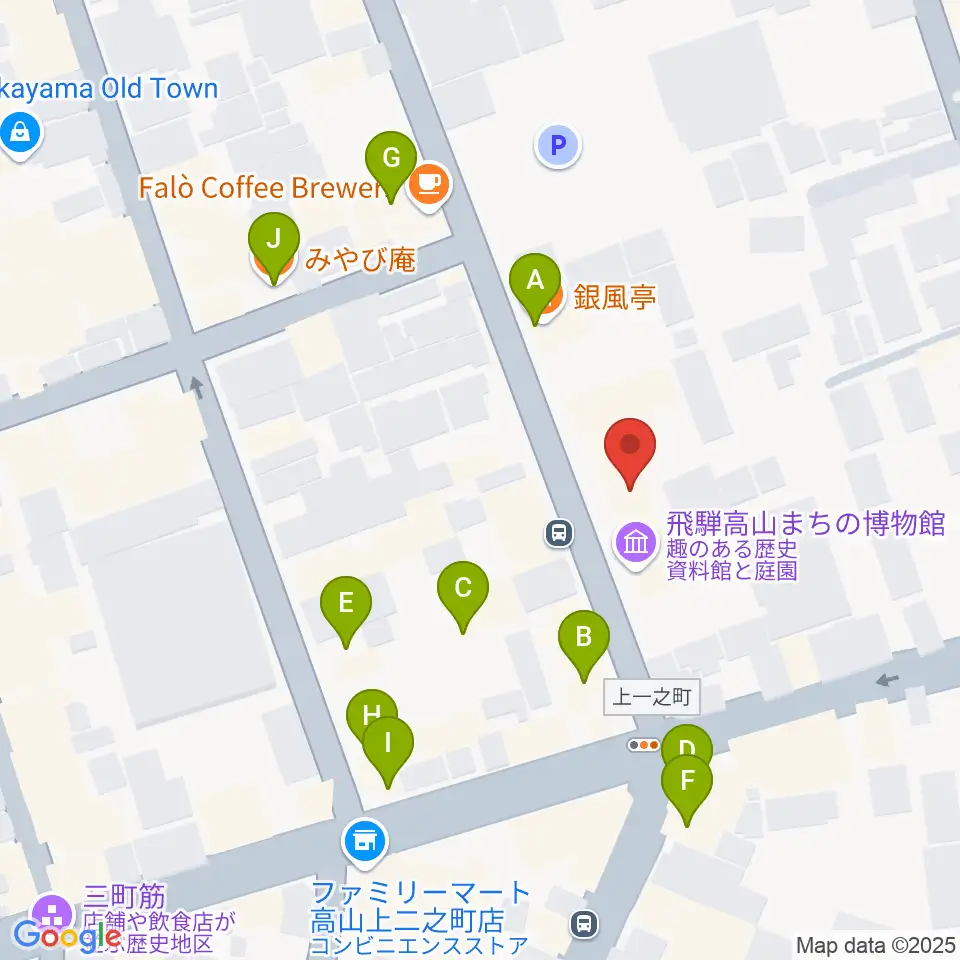 飛騨高山まちの博物館周辺のファミレス・ファーストフード一覧地図