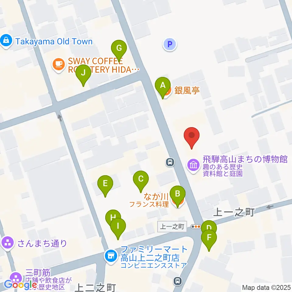 飛騨高山まちの博物館周辺のファミレス・ファーストフード一覧地図