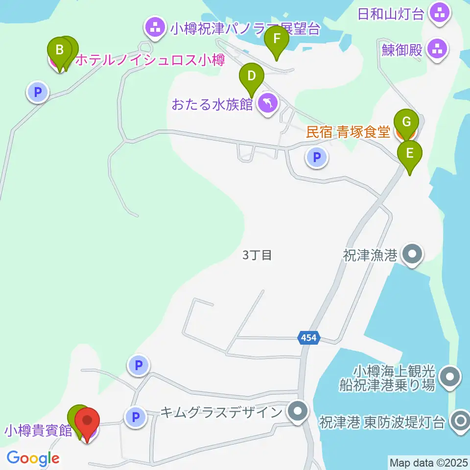 旧青山別邸・小樽貴賓館周辺のファミレス・ファーストフード一覧地図