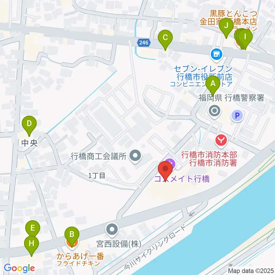 行橋市歴史資料館周辺のファミレス・ファーストフード一覧地図