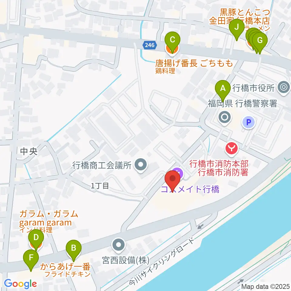 行橋市歴史資料館周辺のファミレス・ファーストフード一覧地図