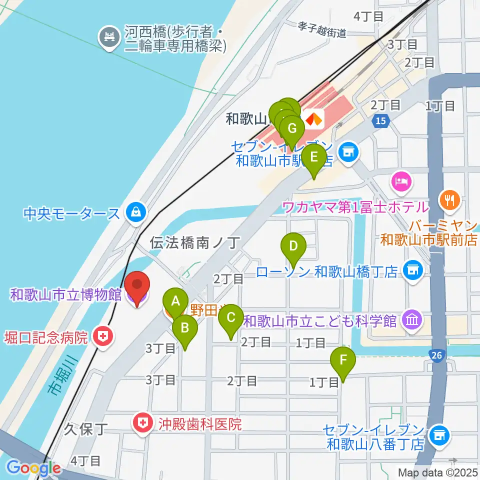 和歌山市立博物館周辺のファミレス・ファーストフード一覧地図