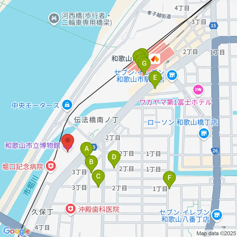 和歌山市立博物館周辺のファミレス・ファーストフード一覧地図