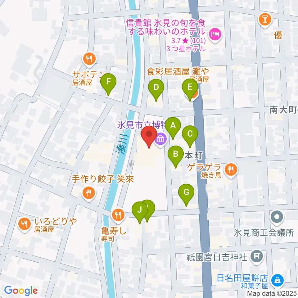 氷見市立博物館周辺のファミレス・ファーストフード一覧地図