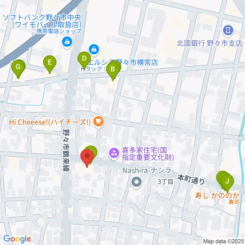 野々市市郷土資料館NONO周辺のファミレス・ファーストフード一覧地図