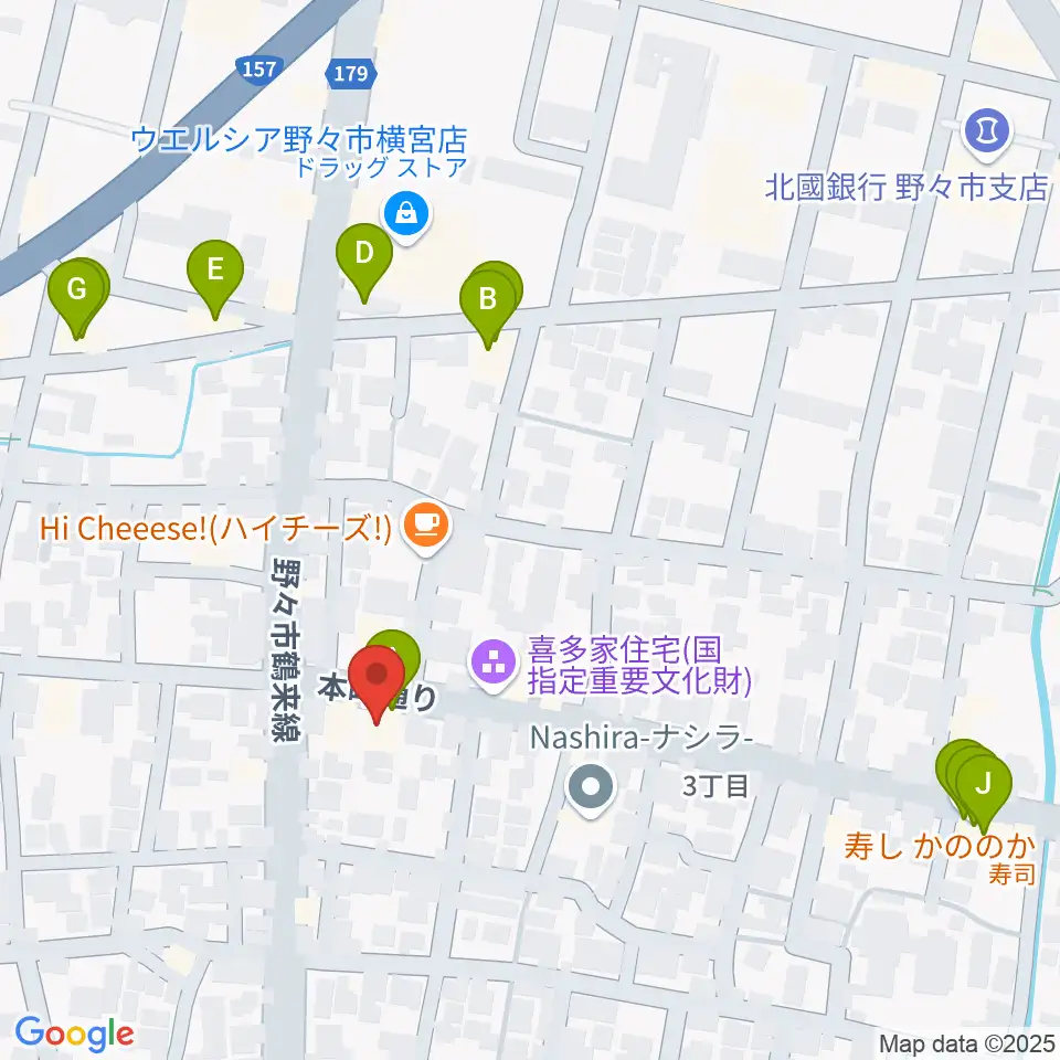 野々市市郷土資料館NONO周辺のファミレス・ファーストフード一覧地図