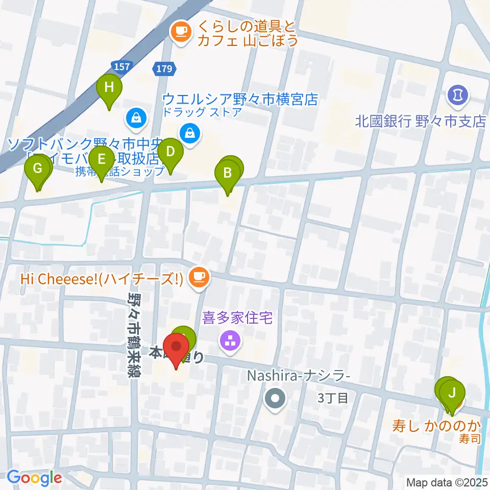 野々市市郷土資料館NONO周辺のファミレス・ファーストフード一覧地図